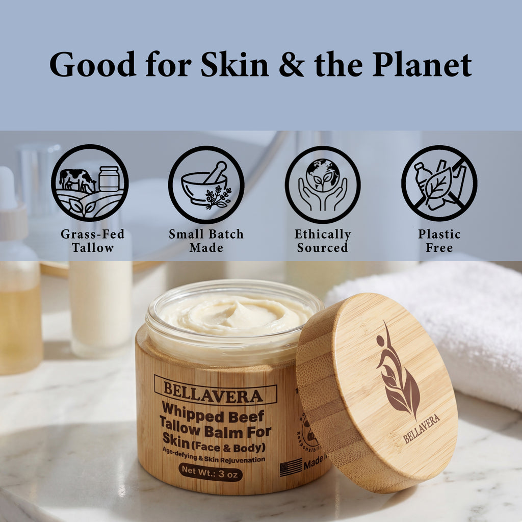Whipped Tallow and Honey Balm for Face & Body – Grass Fed Beef Tallow for Skin Moisturizer – Anti Wrinkle & Anti Aging Cream – Cebo de Res Para la Cara Original – Made in USA -With Frankincense -3 oz