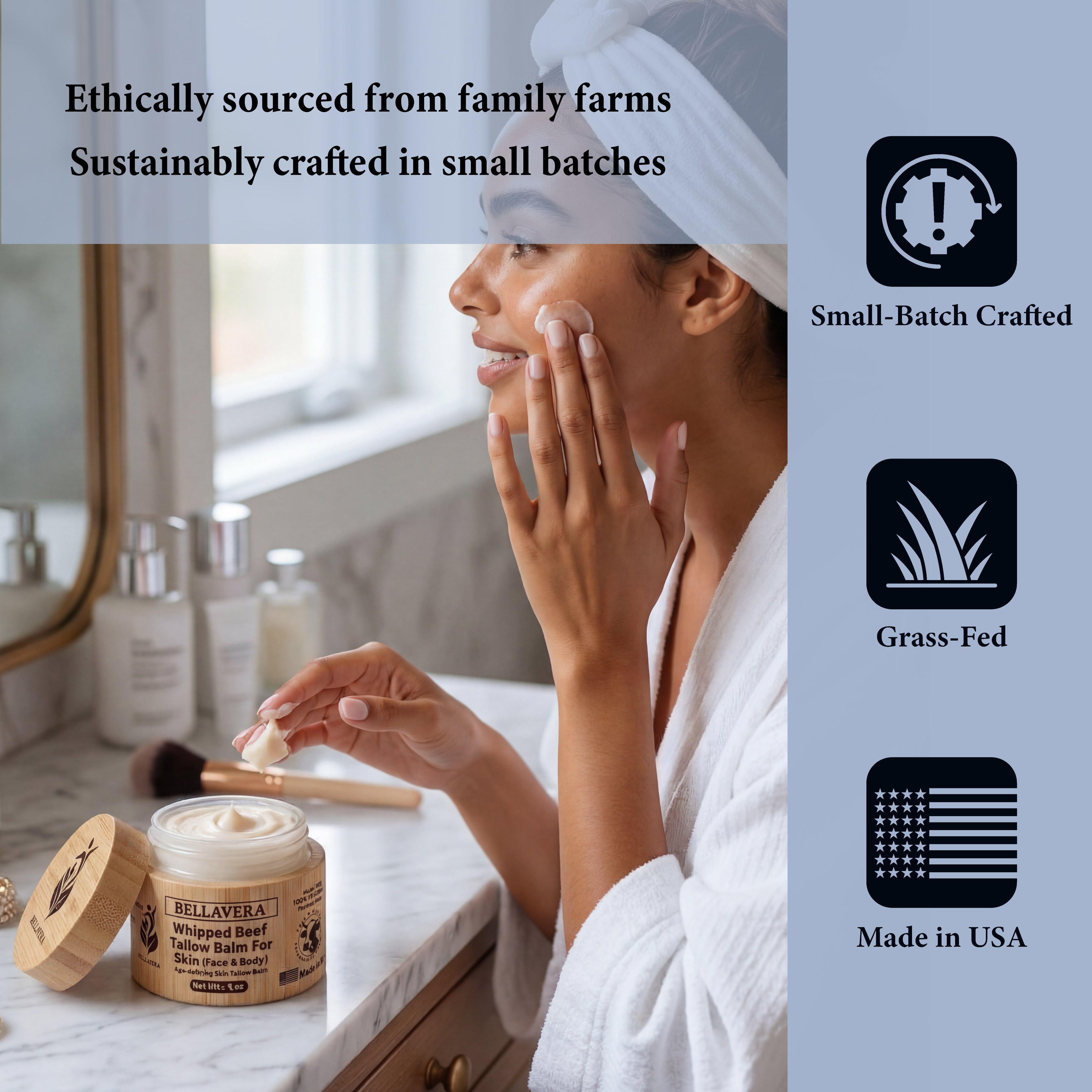Whipped Tallow and Honey Balm for Face & Body – Grass Fed Beef Tallow for Skin Moisturizer – Anti Wrinkle & Anti Aging Cream – Cebo de Res Para la Cara Original – Made in USA -With Frankincense -3 oz